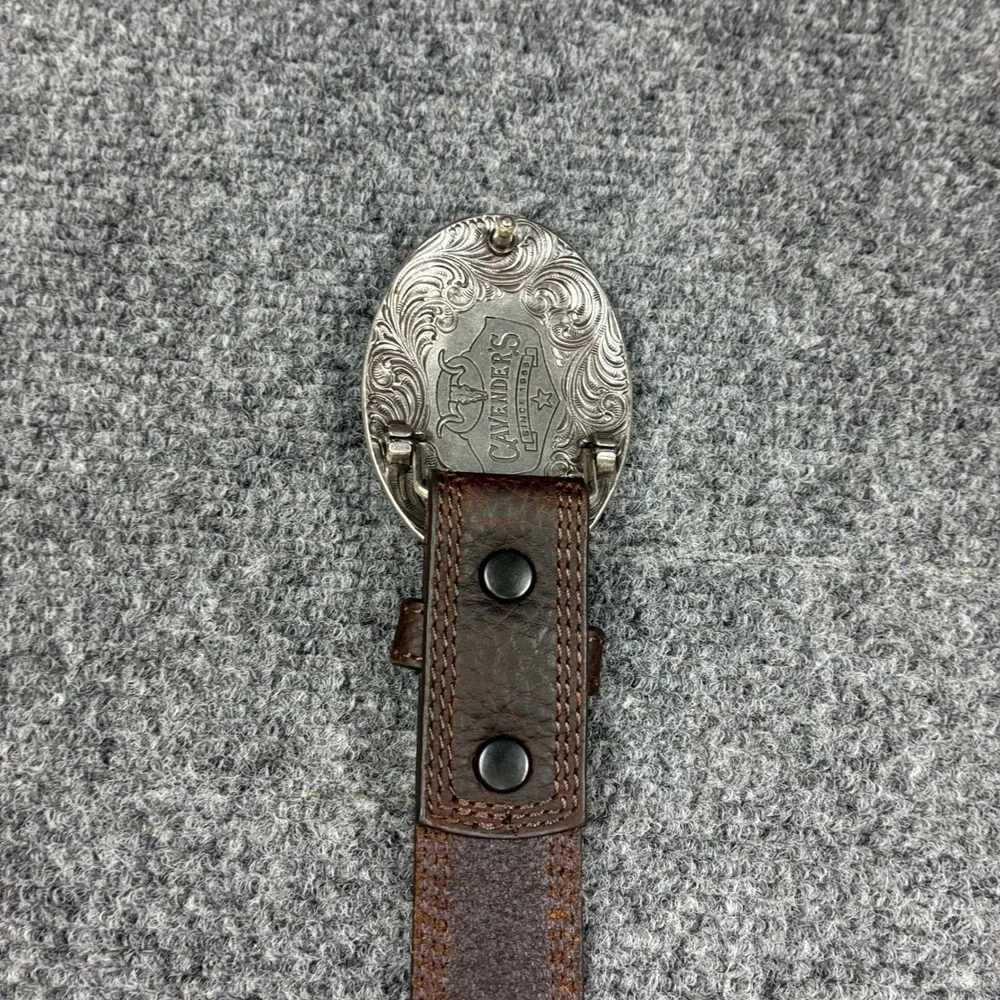 Cavenders Men Brown Genuine Leather Western Belt Silver Trophy Buckle 9602002 22